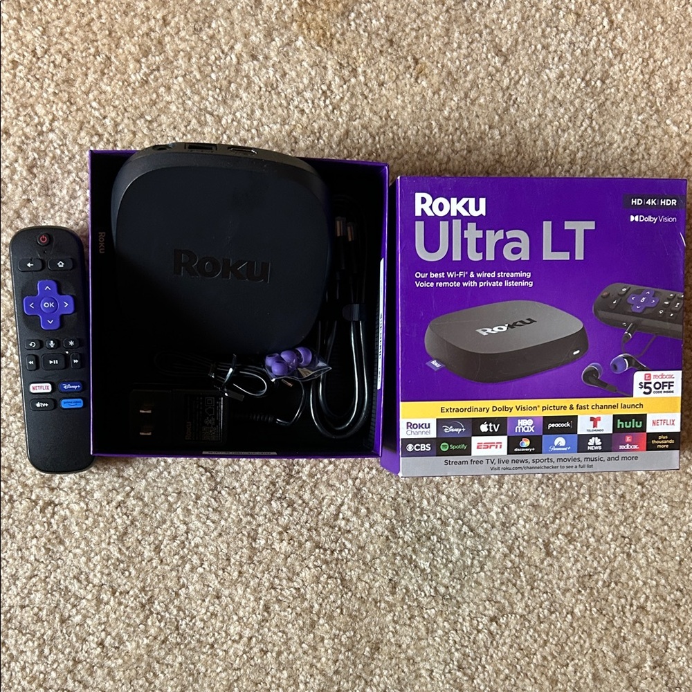NEW Roku Ultra LT Streaming Device with Black and Purple Accents